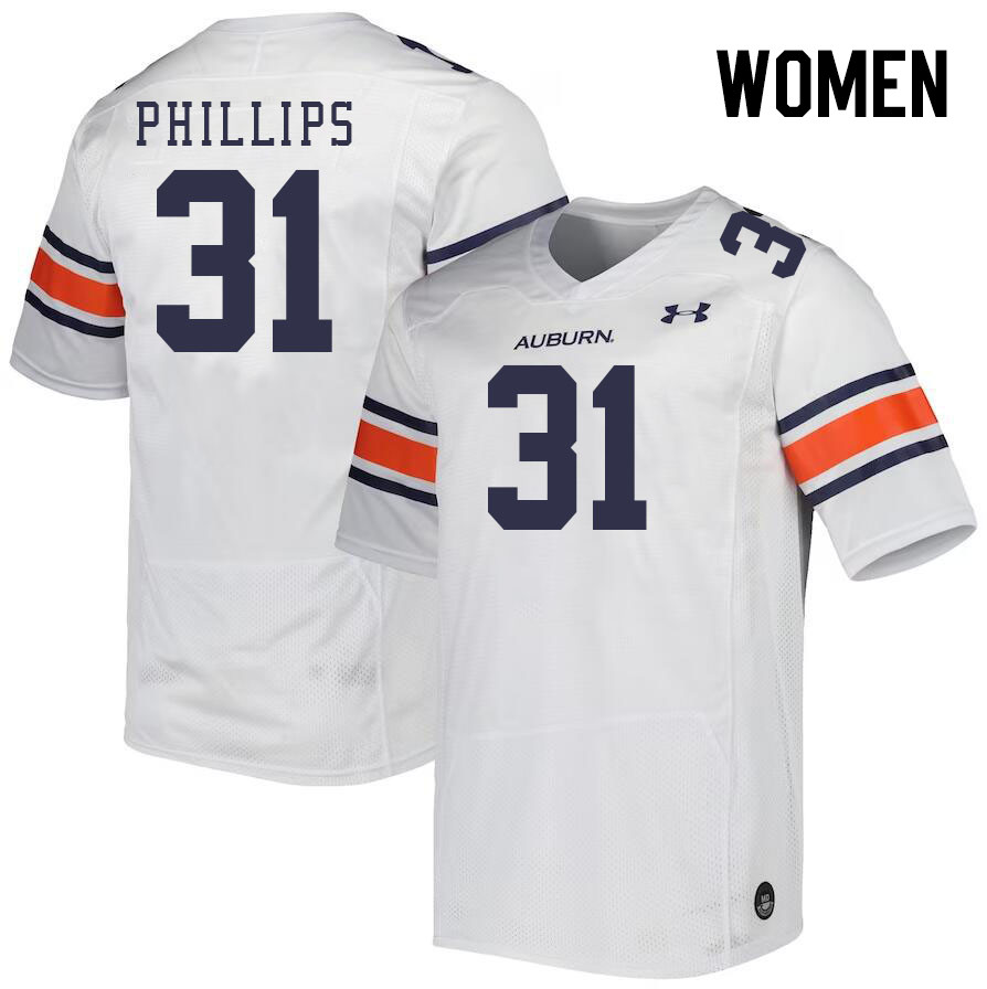 Women #31 Joe Phillips Auburn Tigers College Football Jerseys Stitched-White